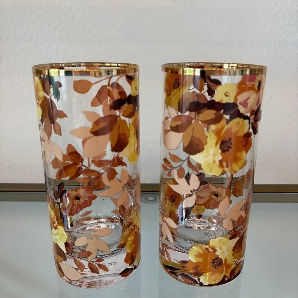 NEW Mackenzie Childs Wild Rose Highball Glass Set of 4 in Original Box